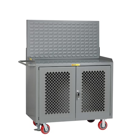 Little Giant Mobile Bench Cabinets, Perf Doors, 36"W, Louvered Panel, Steel MBP2D-36-FL-LP